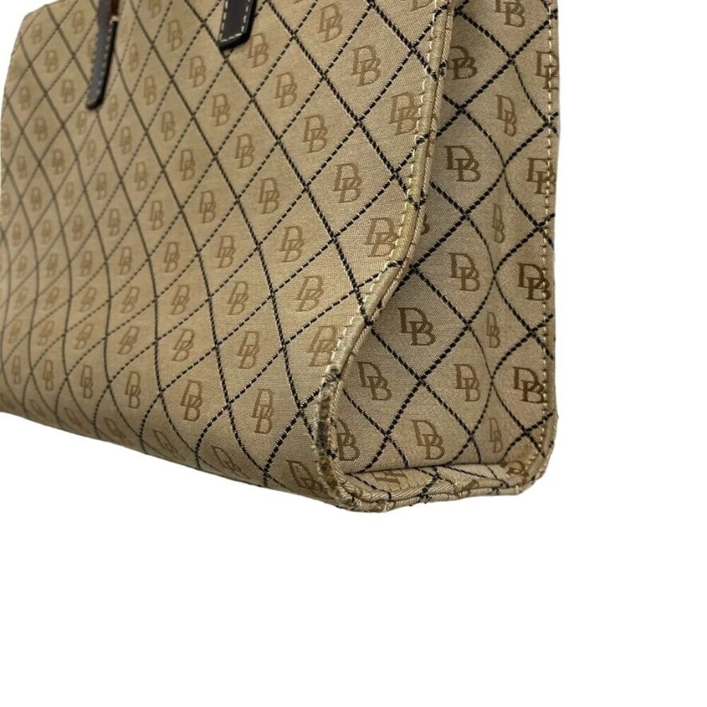 Numbered Dooney & Bourke Beige Logo Tote Bag With Brown Leather Straps and Trim - Picture 3 of 13